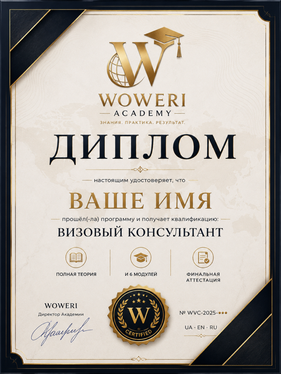 WOWERI Academy — диплом «Визовый консультант»